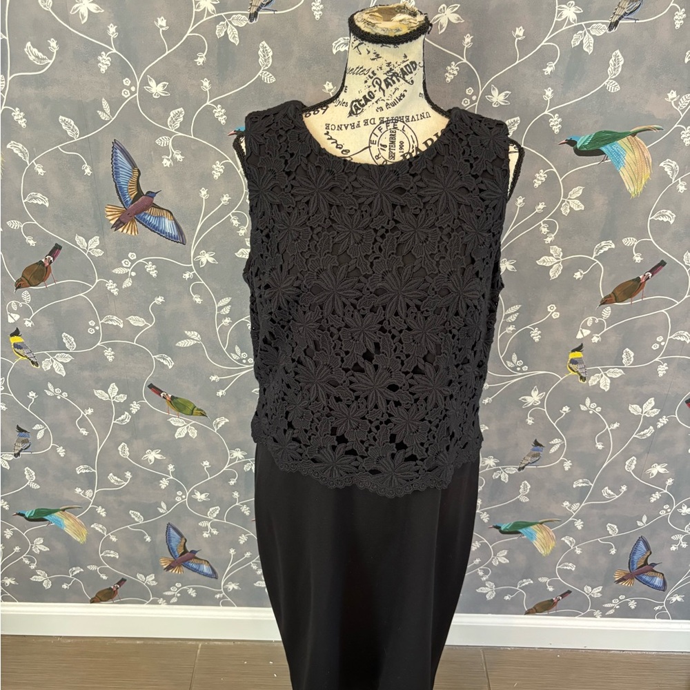 NWT Talbots Black Ponte Floral Embroidered Lace Formal Sheath Dress Women 16P - Picture 14 of 16